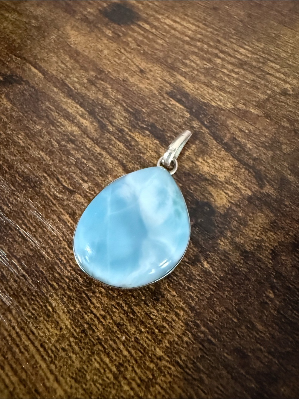 Blue Larimar Silver set Teardrop Pendant